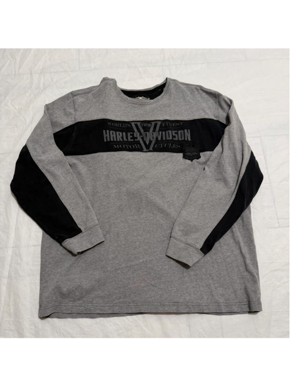 Harley-Davidson Worlds Finest V-Twin Long Sleeve Shirt Grey and Black Men’s 2XL